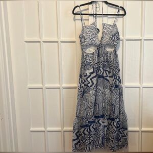 Worn once! Cut out blue and white dress from Bloomingdale’s